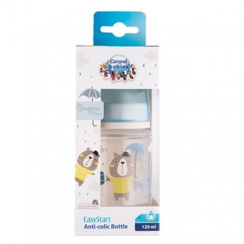 Пляшечка Canpol Babies Easystart Bonjour Paris 35/231_blu антиколікова з широким отвором, синя, 120 мл