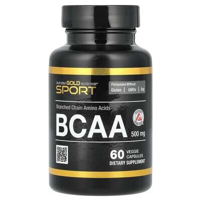 Амінокислота California Gold Nutrition Sport BCAA 500 мг, 60 рослинних капсул