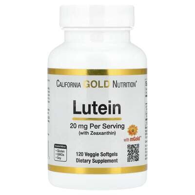 Лютеїн із зеаксантином California Gold Nutrition Lutein with Zeaxanthin 20 мг, 120 вегетаріанських капсул