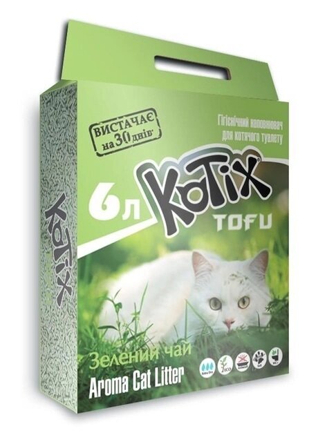 Наповнювач для котячого туалету Kotix Тофу Green tea соєвий грудкувальний, 6 л (2,55 кг)
