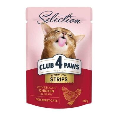 Корм вологий для дорослих кішок Club 4 Paws Selection Преміум зі смужками курки в соусі, 85 г