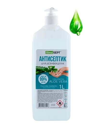 Антисептик AImaSEPT для дезінфекції рук з екстрактом Aloe Vera з дозатором, 1 л