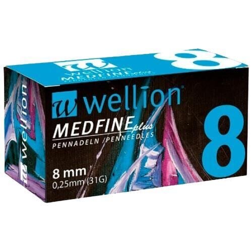 Голки для шприц-ручок Wellion MEDFINE plus одноразові стерильні, універсальні, 31G (0,25 х 8 мм), 100 штук