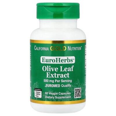 Екстракт листя оливкового дерева California Gold Nutrition Olive Leaf Extract 500 мг, 60 рослинних капсул