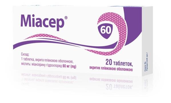 Міасер таблетки, в/плів. обол. по 60 мг №20 (10х2)