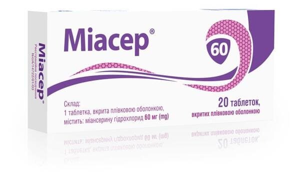 Міасер таблетки, в/плів. обол. по 60 мг №20 (10х2)