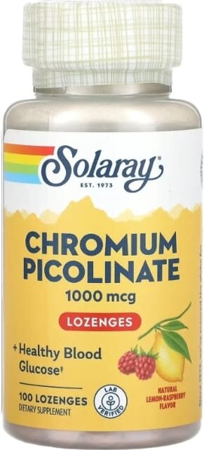 Хром піколінат Solaray Chromium Picolinate 1000 мкг лимон та малина, 100 льодяників