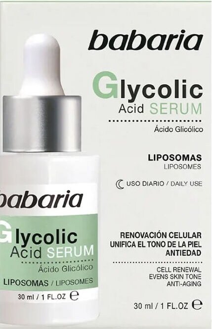 Сироватка для обличчя Babaria Glycolic Acid нічна з гліколевою кислотою для рівного тону шкіри, 30 мл