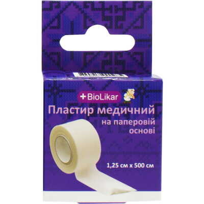 Пластир медичний Biolikar на паперовій основі 1,25 см x 500 см