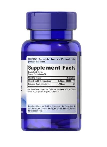 Кальцію карбонат з вітаміном Д3 Puritan's Pride Calcium Carbonate + Vitamin D, 60 каплет