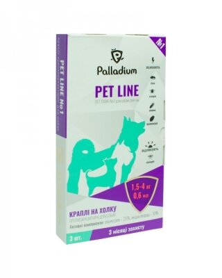 Краплі на холку Palladium Pet Line №1 для собак вагою до 4 кг по 0,6 мл, 1 піпетка