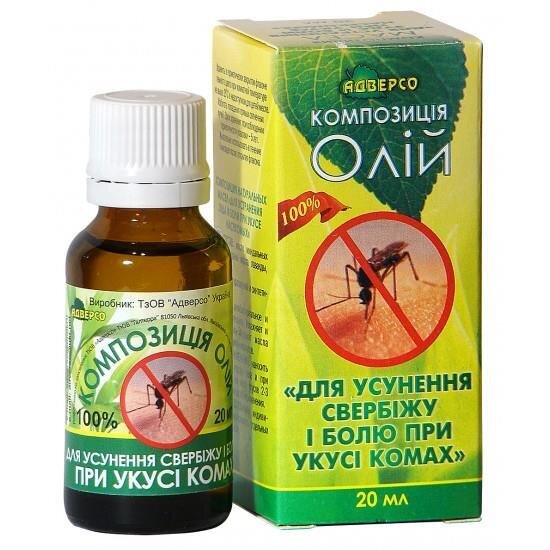 Композиція олій Адверсо Для усунення свербіжу і болю при укусі комах, 20 мл