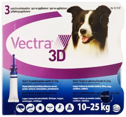 Вектра 3D краплі на холку для собак від 10,1 до 25 кг, стоп-он 3,6 мл, 1 піпетка