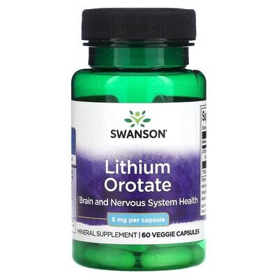 Літію оротат Swanson Lithium Orotate 5 мг, 60 капсул