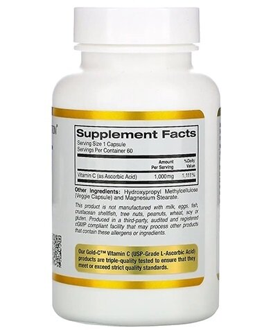 Вітамін C California Gold Nutrition Gold C 1000 мг, 60 капсул