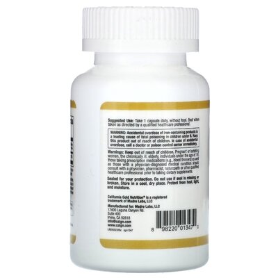 Залізо California Gold Nutrition Iron 36 мг, 90 рослинних капсул