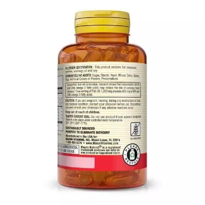 Риб'ячий жир та Омега 3 1000/600 мг Mason Natural Fish Oil & Omega 3, 30 гелевих капсул