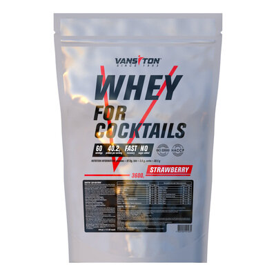 Протеїн Vansiton Whey for cocktails для коктейлів, полуниця, 3.6 кг