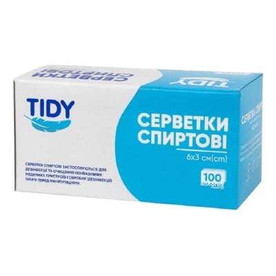 Серветки спиртові Tidy медичні 30 мм х 60 мм, 100 штук