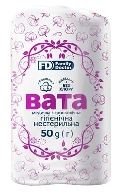 Вата нестерильна FD Family Doctor медична гігроскопічна, гігієнічна, "Зіг-Заг", 50 г