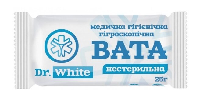 Вата нестерильна Dr.White медична гігієнічна гігроскопічна, ролик, 25 г