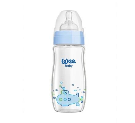Пляшечка для годування Wee Baby Classic Plus скляна термостійка з широкою шийкою, силіконова соска №1, 280 мл