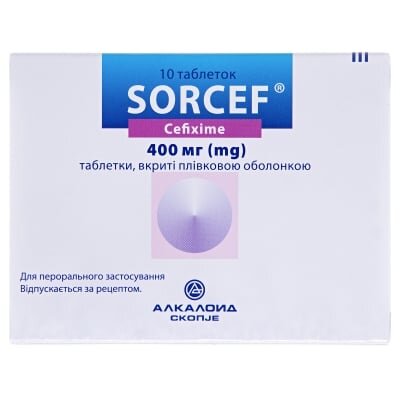 Сорцеф таблетки, в/плів. обол. по 400 мг №10 (5х2)