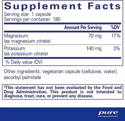 Калій і Магній (цитрат) Pure Encapsulations Potassium Magnesium (citrate), 180 капсул
