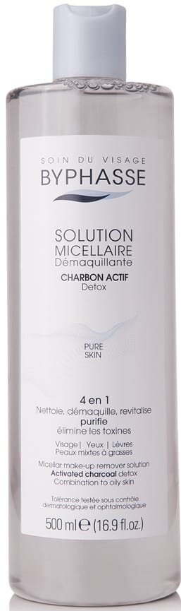 Міцелярна вода Byphasse Make-up Remover з активованим вугіллям, 500 мл