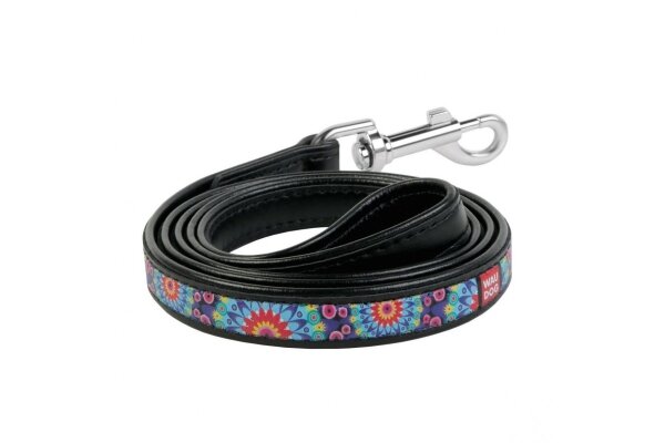 Повідець Collar WAUDOG Design малюнок Квіти, ширина 18 мм довжина 122 см, чорний