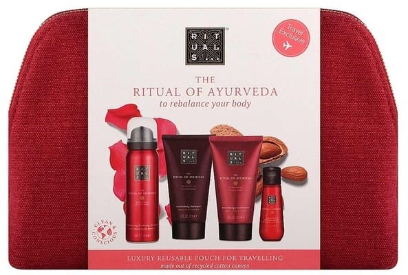 Набір Rituals The Ritual Of Ayurveda Travel Set (гель-душ 50 мл + суха олія 30 мл + шампунь 70 мл + кондиціонер 70 мл + косметичка)