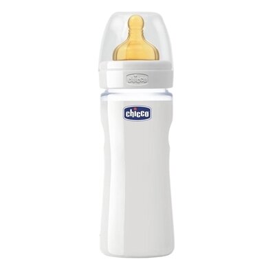 Пляшка скляна Chicco Well-Being з соскою латексною, нормальний потік, 240 мл