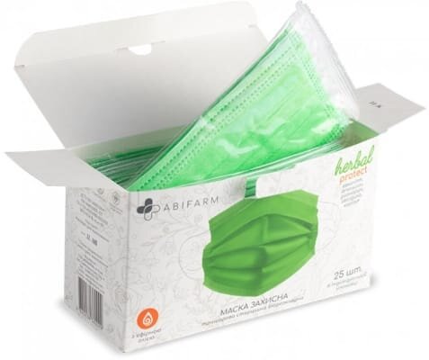 Маска захисна Abifarm Herbal Protect ароматична, з ефірними оліями, 3-шарова, стерильна, 25 штук