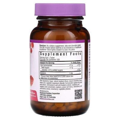 Мелатонін 1 мг Bluebonnet Nutrition Earth Sweet Chewables, смак малина, 120 жувальних таблеток