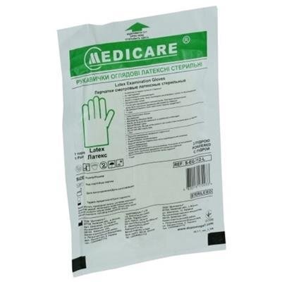 Рукавички оглядові Medicare Latex Powdered Sterile латексні з пудрою стерильні, розмір L, пара