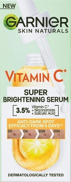 Сироватка для обличчя Garnier Skin Naturals з вітаміном С для зменшення видимості пігментних плям, вирівнювання тону та сяяння шкіри, 30 мл