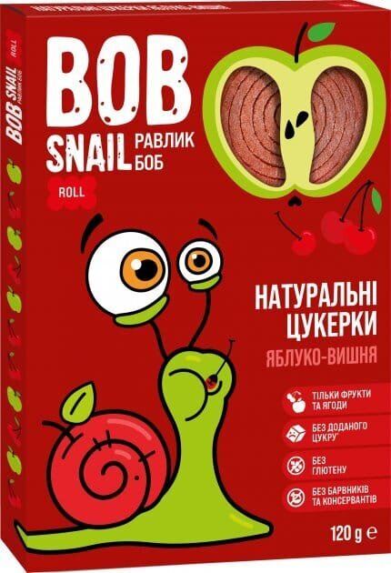 Цукерки Bob Snail Roll натуральні яблучно-вишневі, 120 г