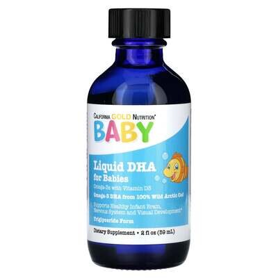 DHA для дітей омега-3 з вітаміном D3 California Gold Nutrition Baby's DHA 1050 мг, 59 мл