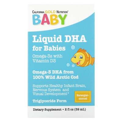DHA для дітей омега-3 з вітаміном D3 California Gold Nutrition Baby's DHA 1050 мг, 59 мл