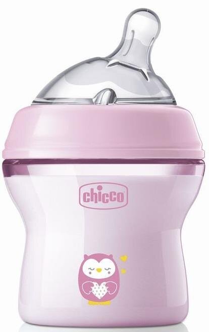Пляшка дитяча пластикова Chicco Natural Feeling з соскою силіконовою, повільний потік, для дівчаток, 150 мл