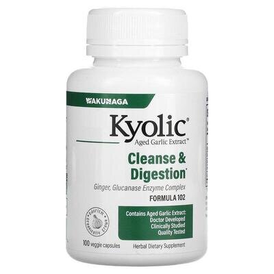 Екстракт витриманого часнику Kyolic Aged Garlic Extract Cleanse & Digestion Formula 102, 100 капсул