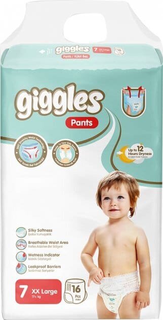 Підгузки-трусики Giggles XX Large дитячі, розмір 7, 17+ кг, 16 шт