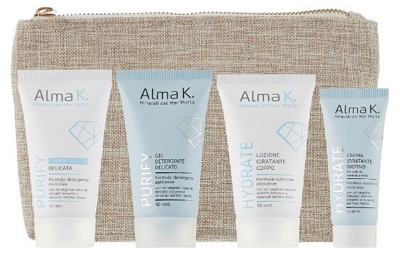 Набір Alma K. Glow & Go дорожній (гель для душу 30 мл + гель для вмивання 30 мл + крем для обличчя 15 мл + лосьйон для тіла 30 мл)