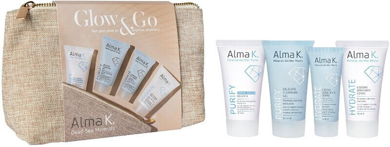 Набір Alma K. Glow & Go дорожній (гель для душу 30 мл + гель для вмивання 30 мл + крем для обличчя 15 мл + лосьйон для тіла 30 мл)