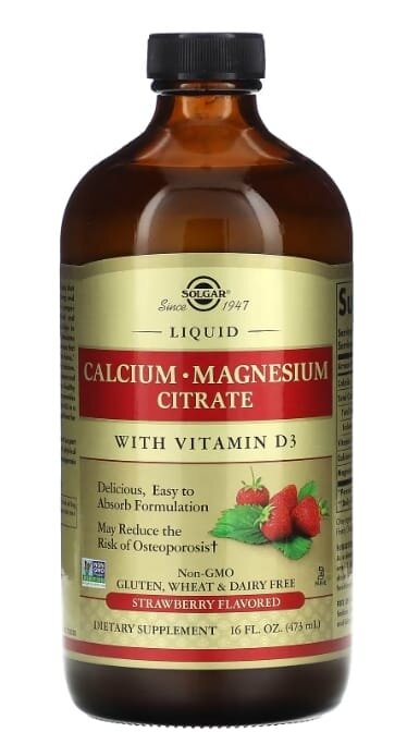 Кальцій магній цитрат з вітаміном Д3 Solgar Calcium Magnesium Citrate with Vitamin D3 рідкий зі смаком полуниці, 473 мл