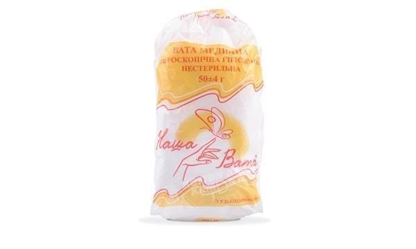 Вата нестерильна Наша Вата медична гігієнічна "Зіг-Заг", 50 г