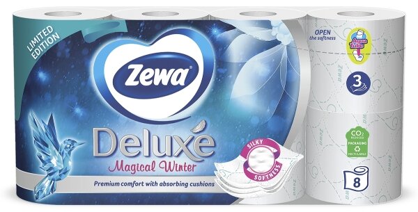 Туалетний папір Zewa Deluxe білий 3 шари, 8 рулонів лімітована колекція