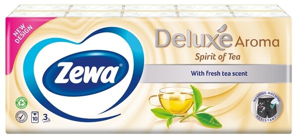 Хусточки паперові Zewa Deluxe Aroma Аромат Чаю 3 шари, 10 шт х 10 уп