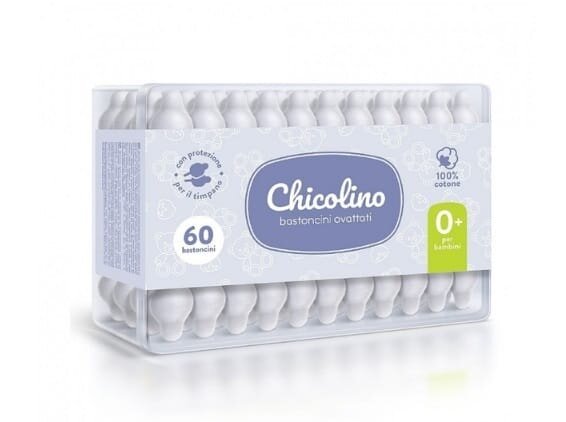 Ватні палички Chicolino дитячі з обмежувачем, 60 шт