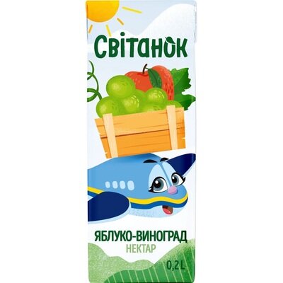 Нектар Світанок Яблуко-Виноград пастеризований, 200 мл